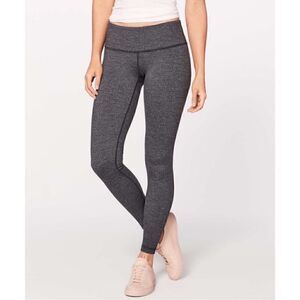 Lululemon Wunder Under Pant Coal Mini Check Pique Texture Knit Leggings Size 2